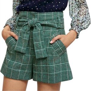 Maje High Waist Green Plaid Shorts
